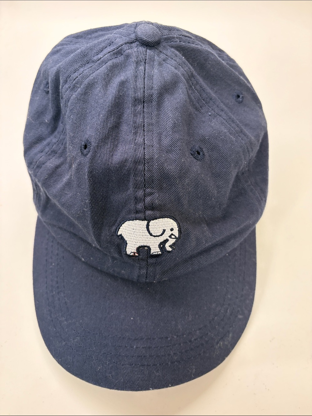 Ivory Ella Navy Baseball Cap with White Elephant Embroidery